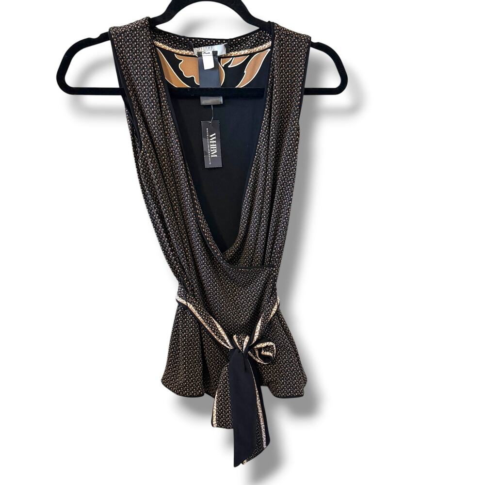 NEW White House Black Market WHBM Medallion Jersey Reversible Belted Blouse - Picture 3 of 8
